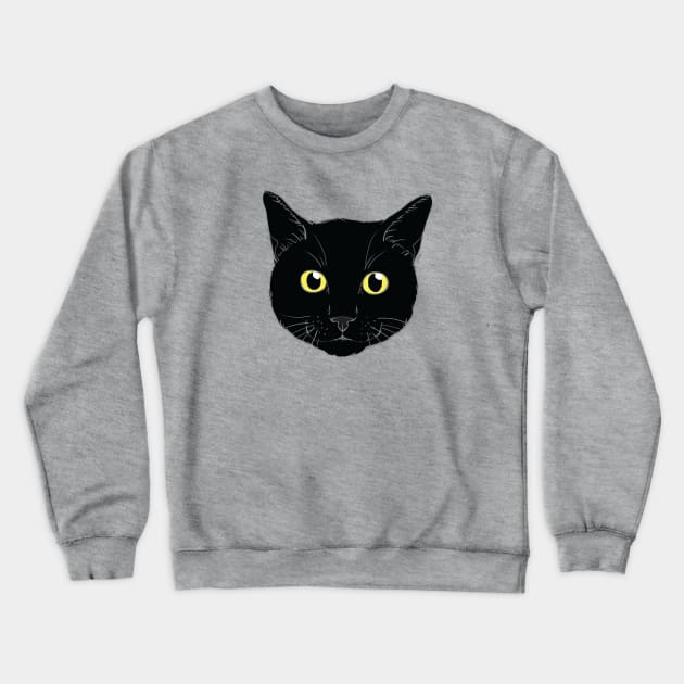 Black Cat Face Yellow Eyes Crewneck Sweatshirt by meownarchy